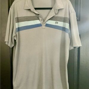 Men's gray Travis Matthews Striped golf  Polo Shirt